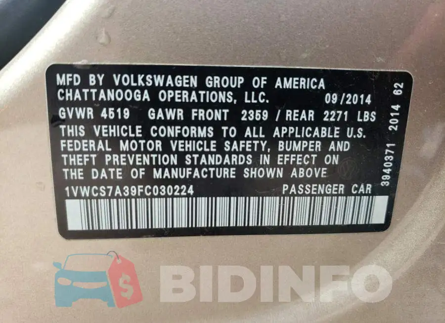 1VWCS7A39FC030224 Photo# 12