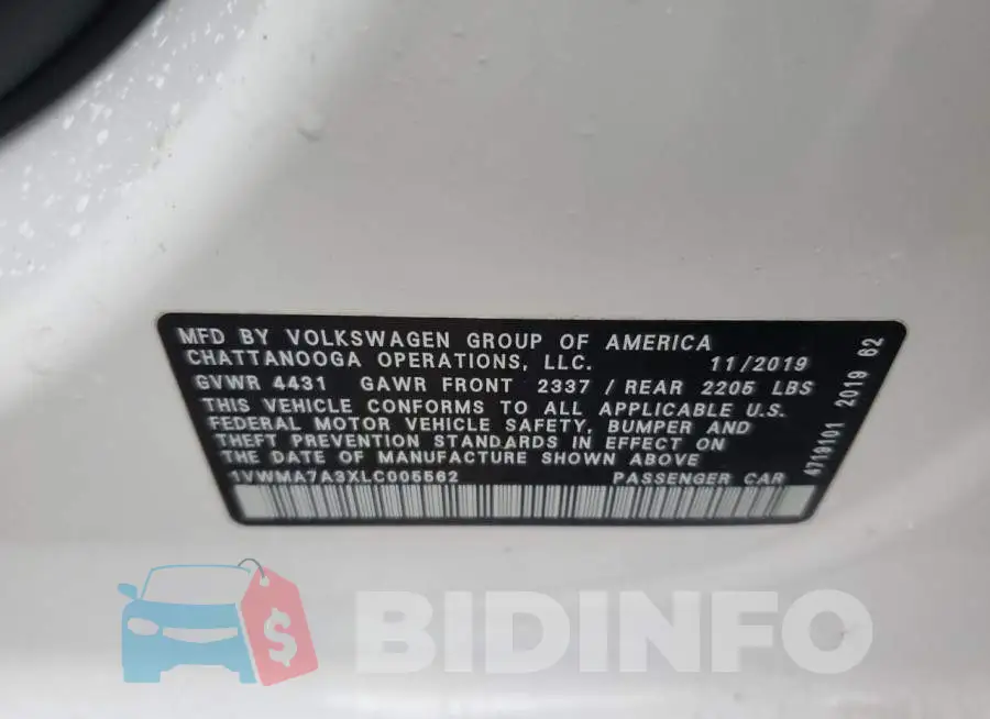 1VWMA7A3XLC005562 Photo# 12
