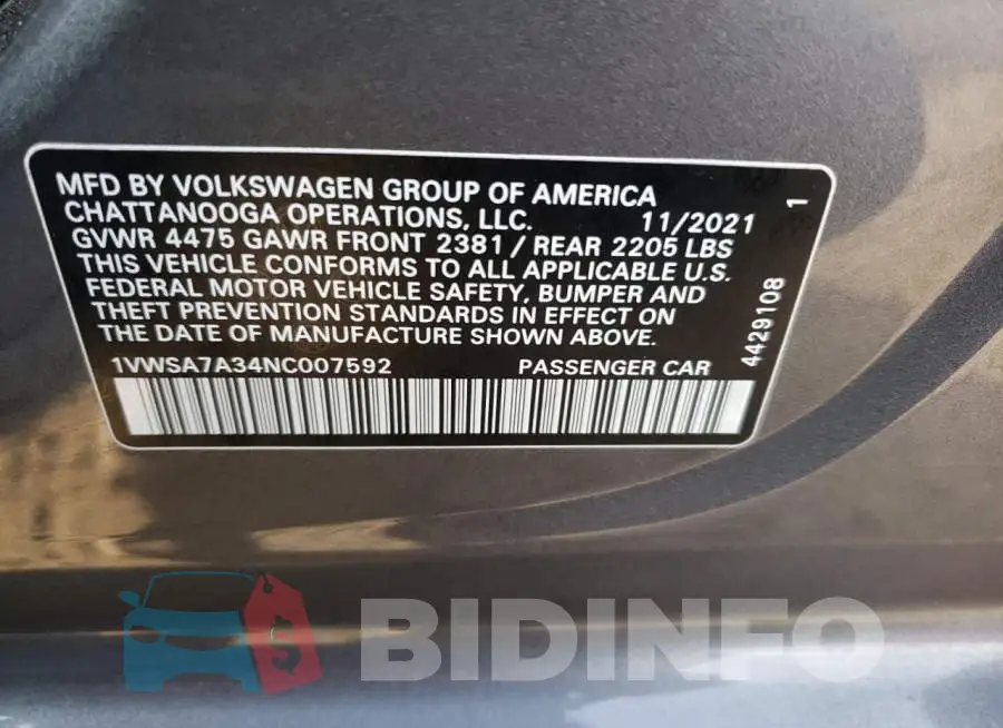 1VWSA7A34NC007592 Photo# 12