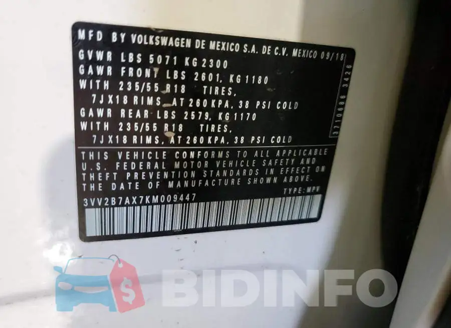 3VV2B7AX7KM009447 Photo# 13
