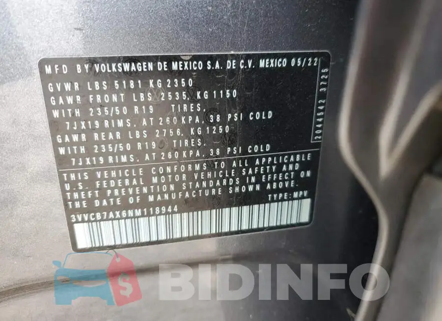 3VVCB7AX6NM118944 Photo# 12