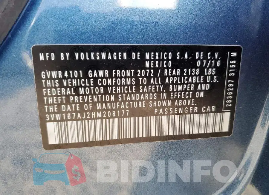 3VW167AJ2HM208177 Photo# 12