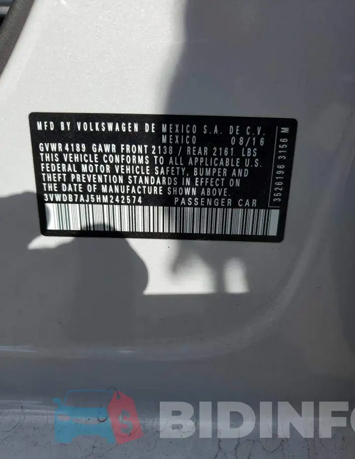 3VWDB7AJ5HM242574 Photo# 13