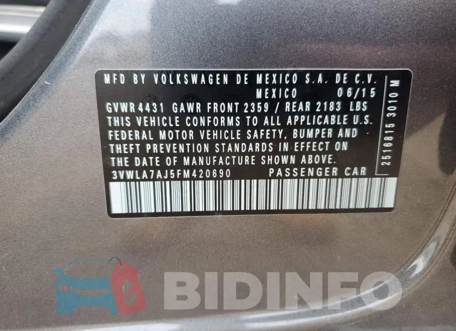 3VWLA7AJ5FM420690 Photo# 12