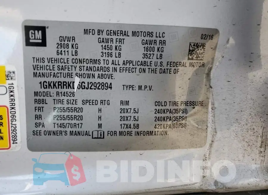 1GKKRRKD6GJ292894 Photo# 13