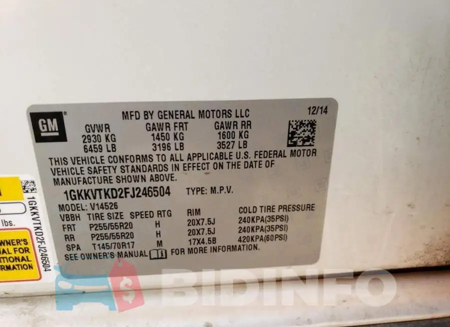 1GKKVTKD2FJ246504 Photo# 14