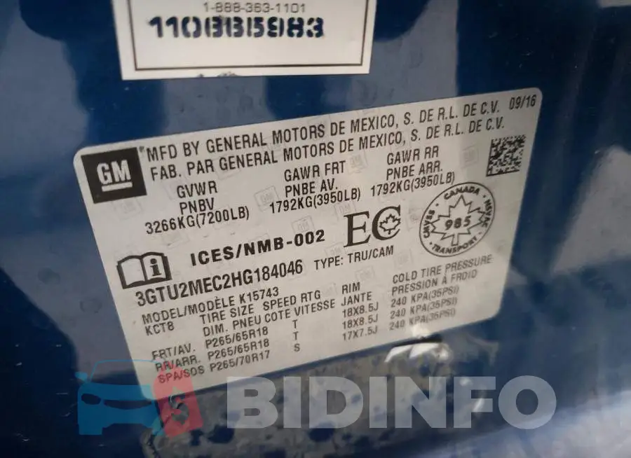 3GTU2MEC2HG184046 Photo# 13