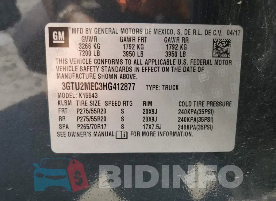 3GTU2MEC3HG412877 Photo# 12