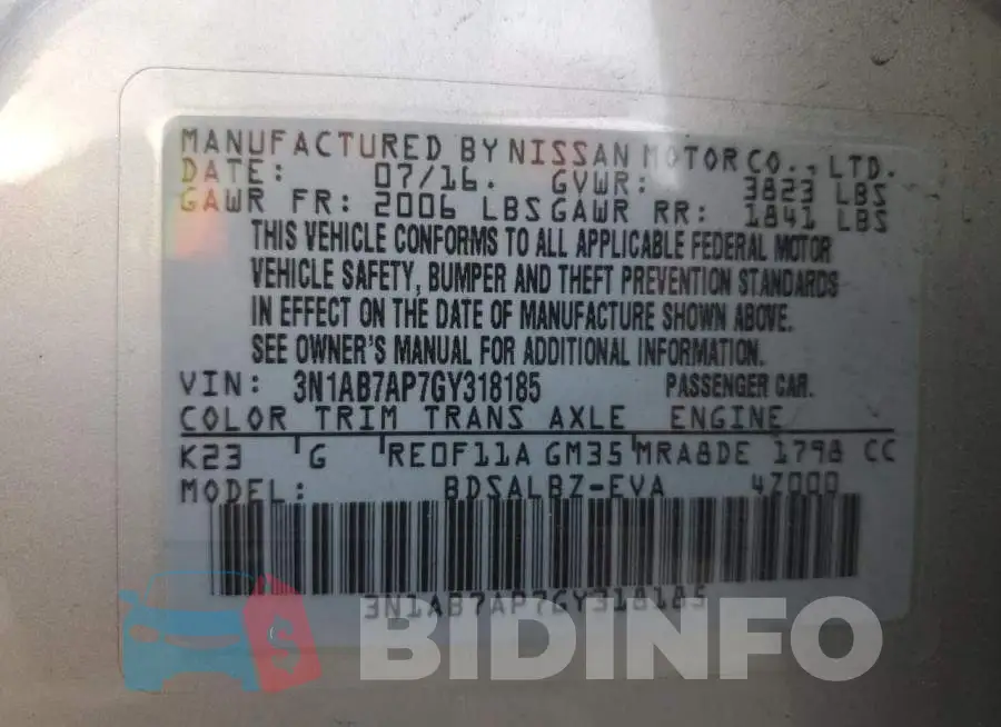 3N1AB7AP7GY318185 Photo# 12