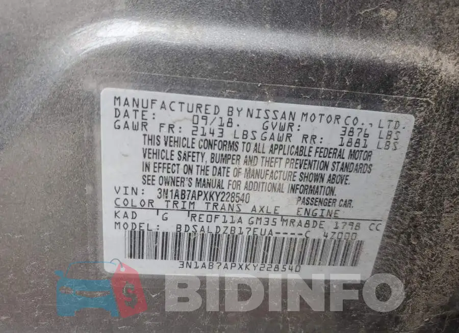 3N1AB7APXKY228540 Photo# 13