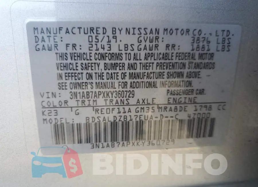 3N1AB7APXKY360729 Photo# 12