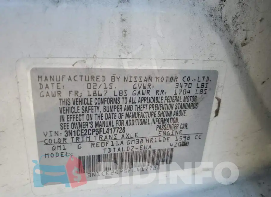 3N1CE2CP5FL417728 Photo# 12