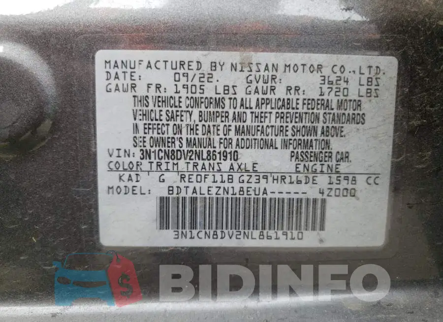 3N1CN8DV2NL861910 Photo# 12
