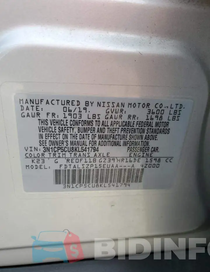 3N1CP5CU8KL541794 Photo# 14