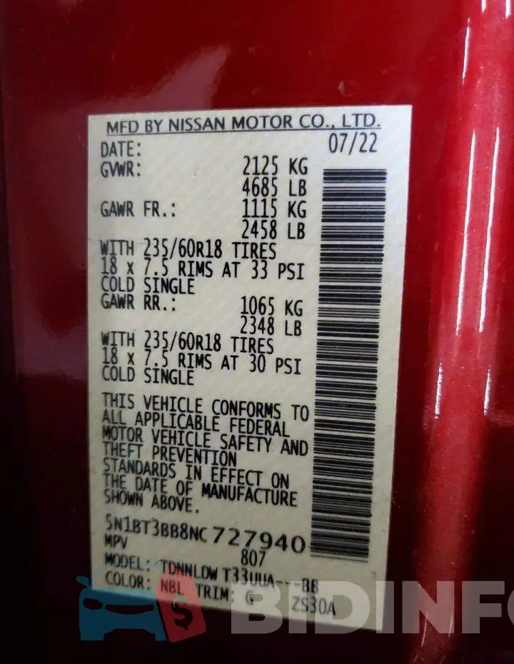 5N1BT3BB8NC727940 Photo# 13