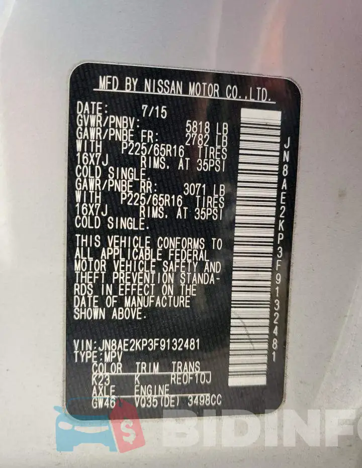 JN8AE2KP3F9132481 Photo# 13