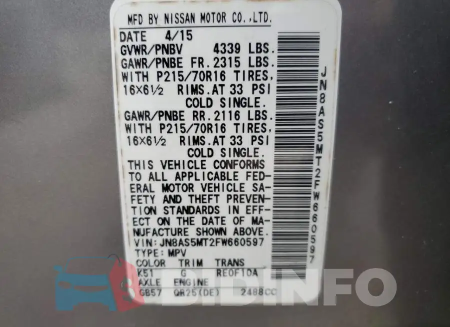 JN8AS5MT2FW660597 Photo# 13