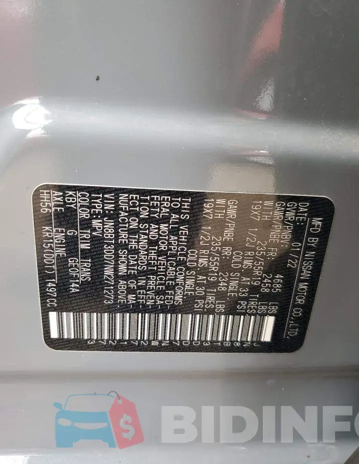 JN8BT3DD7NW271273 Photo# 13