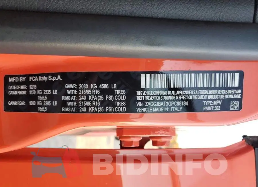 ZACCJBAT3GPC88194 Photo# 12