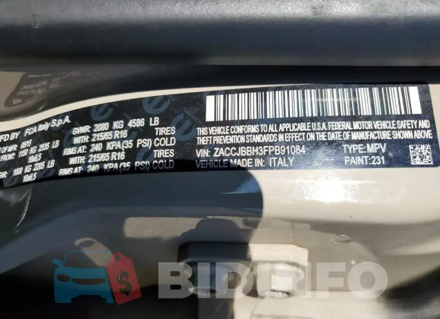 ZACCJBBH3FPB91084 Photo# 13