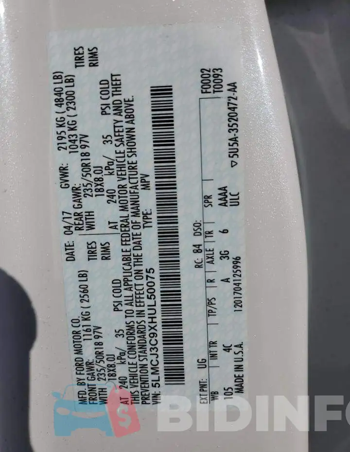 5LMCJ3C9XHUL50075 Photo# 13