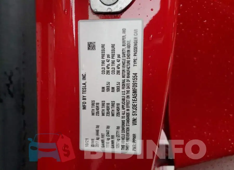 5YJ3E1EA5MF091554 Photo# 12