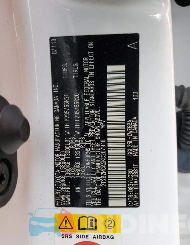 2T2BZMCA5KC207918 Photo# 12