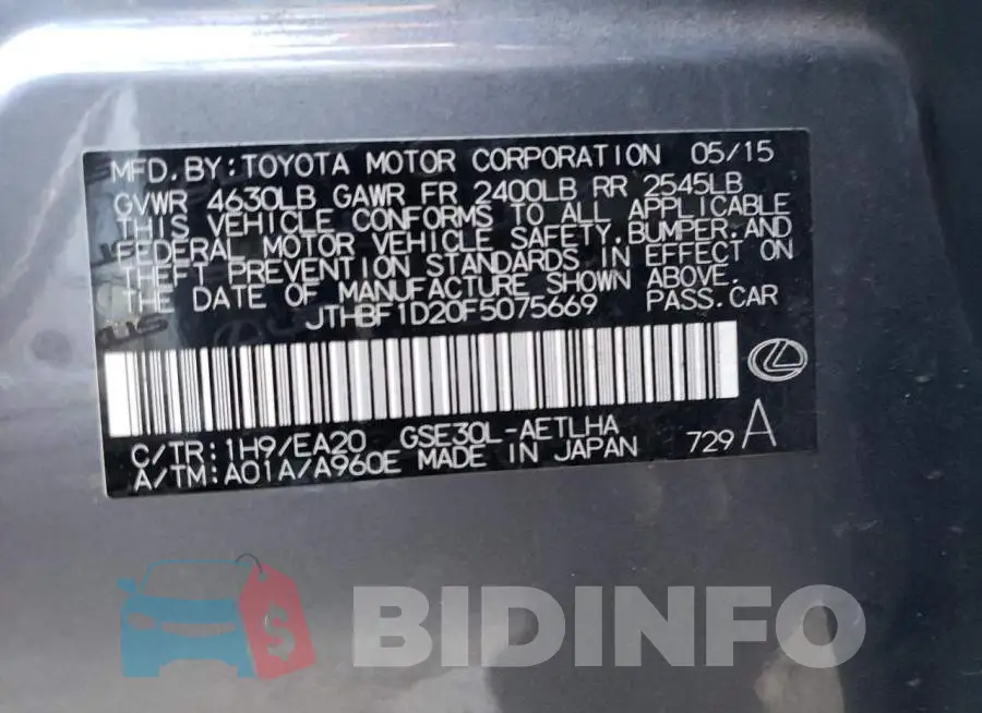 JTHBF1D20F5075669 Photo# 13