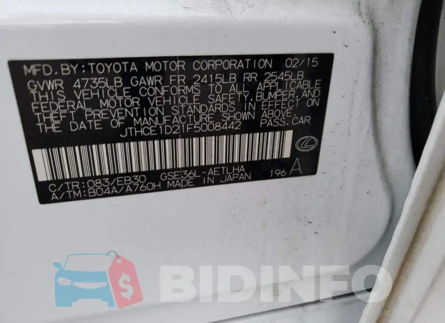 JTHCE1D21F5008442 Photo# 13