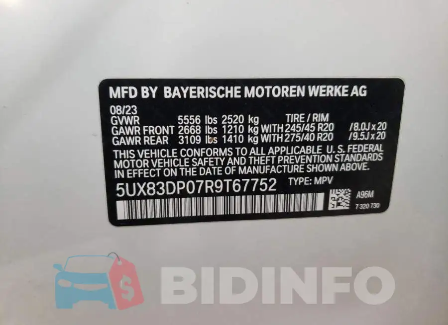 5UX83DP07R9T67752 Photo# 12