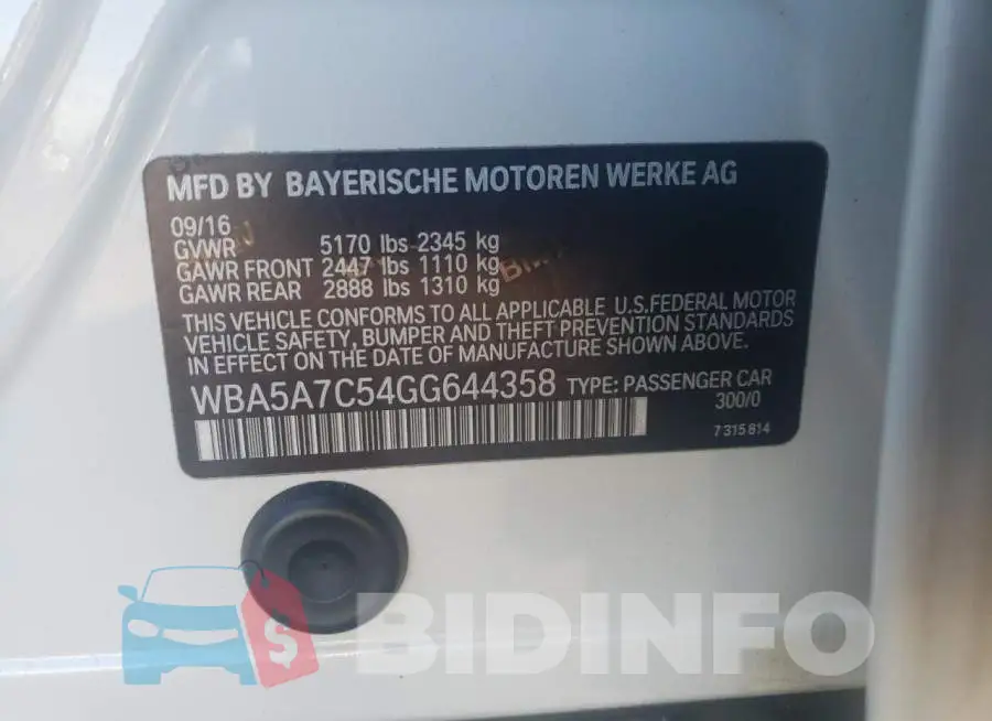 WBA5A7C54GG644358 Photo# 12