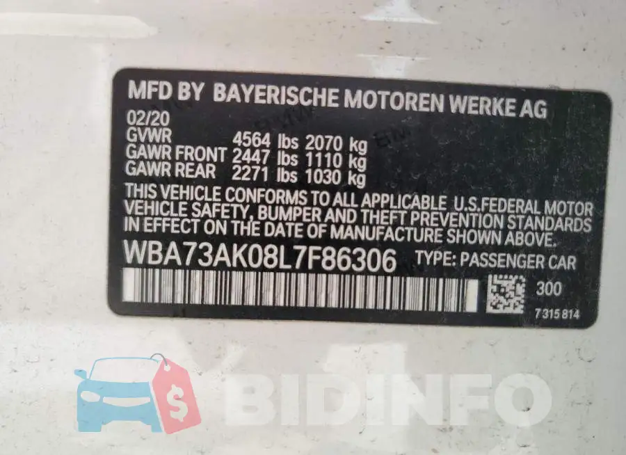 WBA73AK08L7F86306 Photo# 12