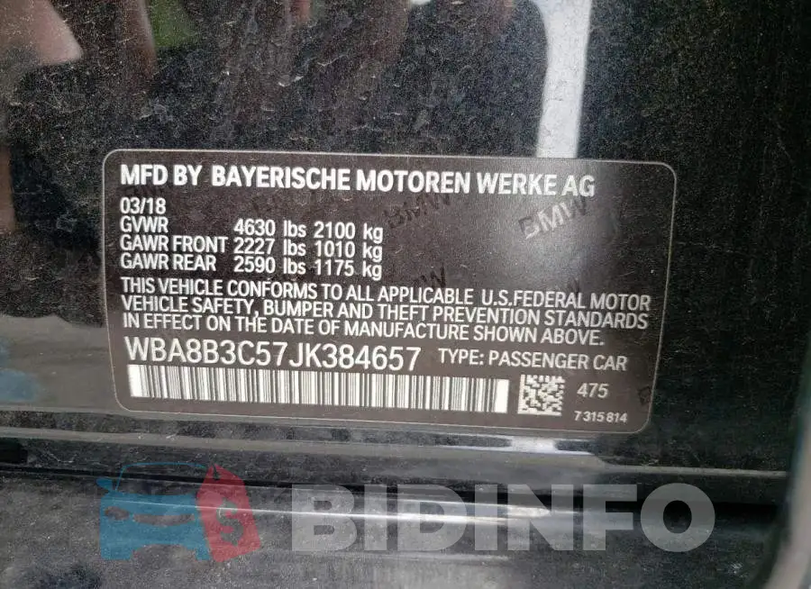 WBA8B3C57JK384657 Photo# 12
