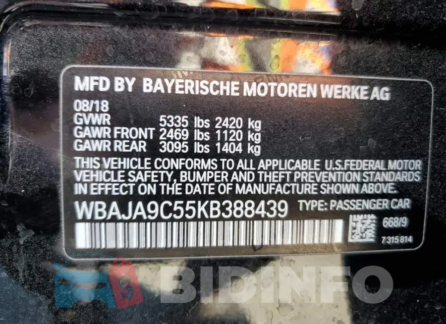 WBAJA9C55KB388439 Photo# 12