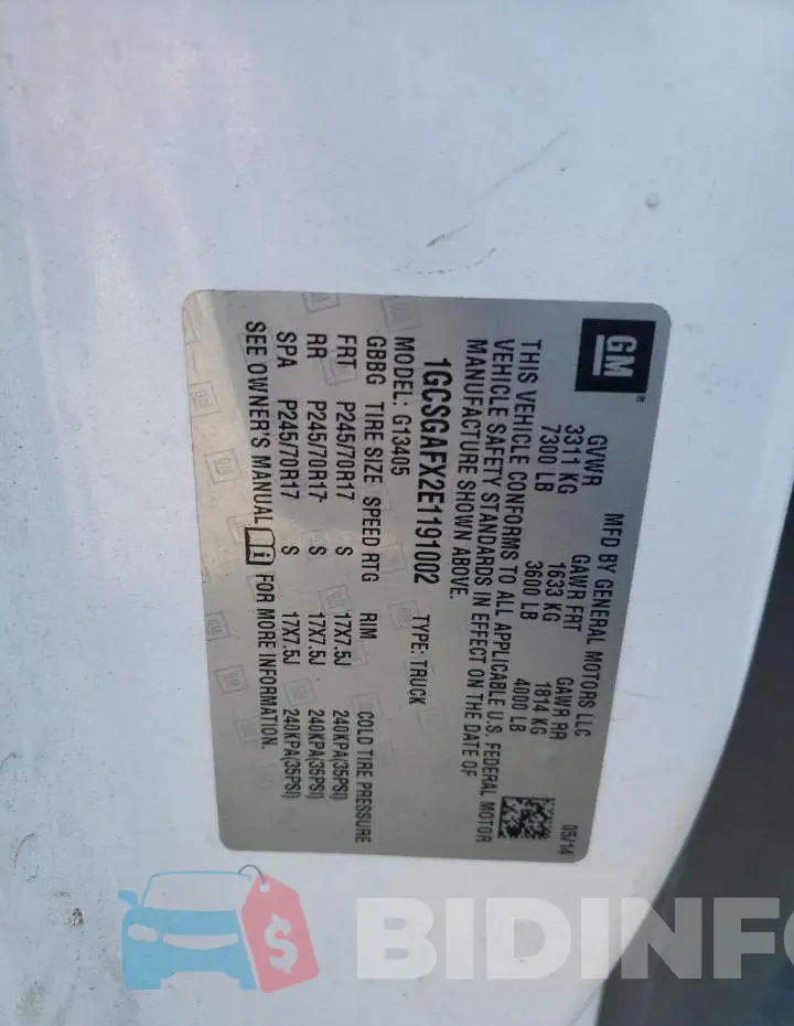1GCSGAFX2E1191002 Photo# 13