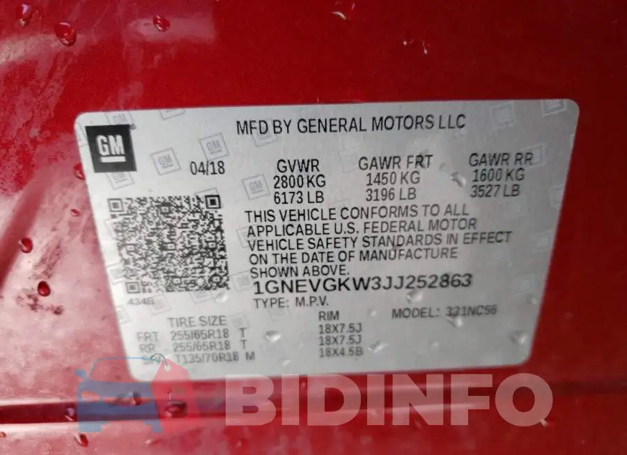 1GNEVGKW3JJ252863 Photo# 14