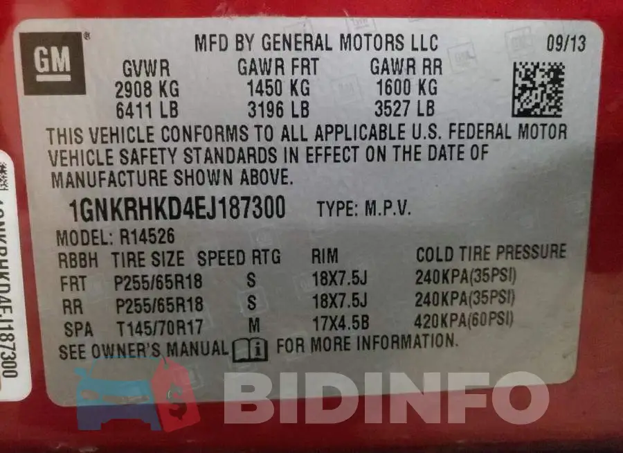 1GNKRHKD4EJ187300 Photo# 13