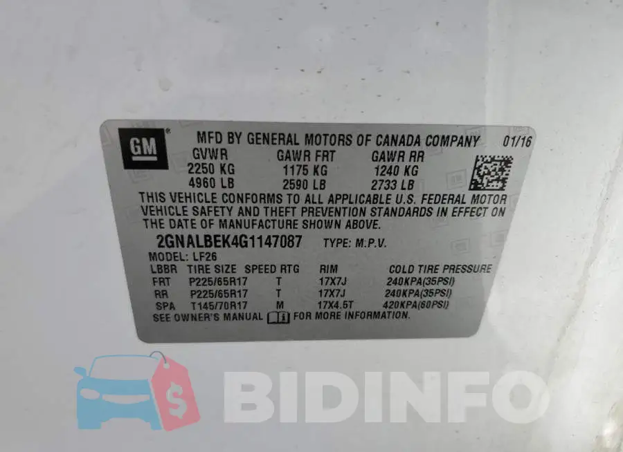 2GNALBEK4G1147087 Photo# 13