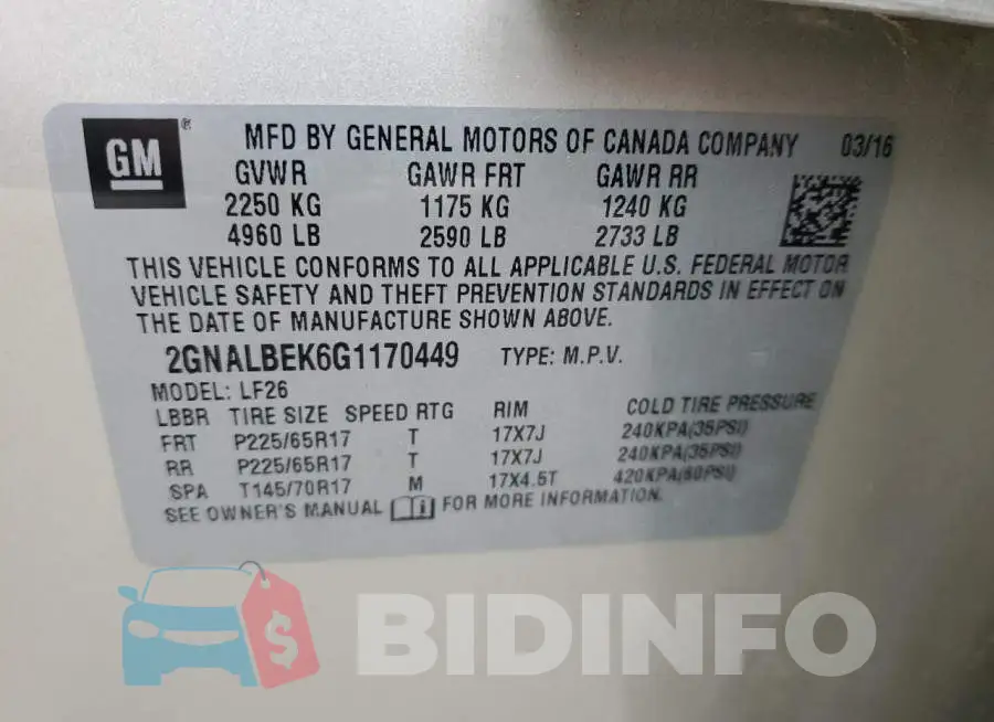 2GNALBEK6G1170449 Photo# 13