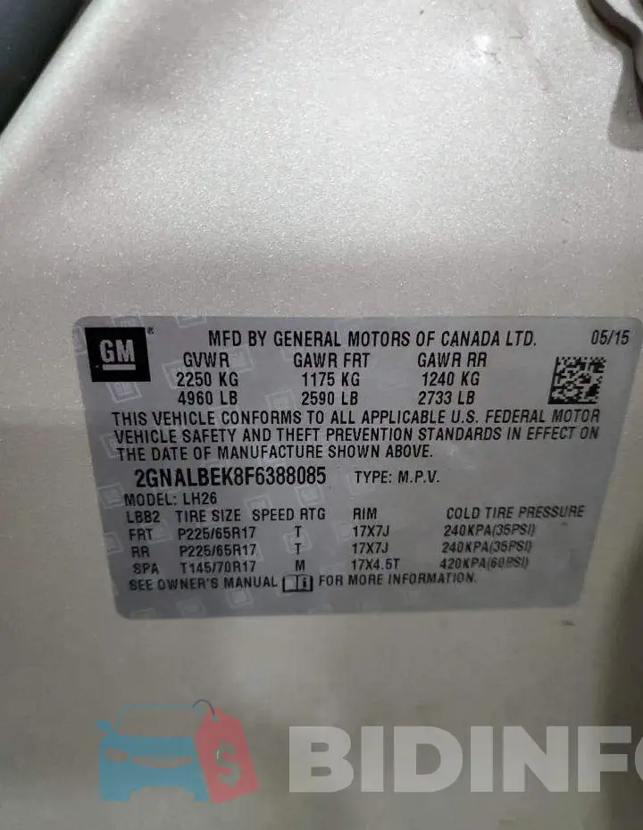 2GNALBEK8F6388085 Photo# 13