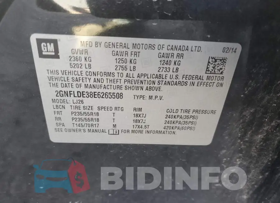 2GNFLDE38E6265508 Photo# 13