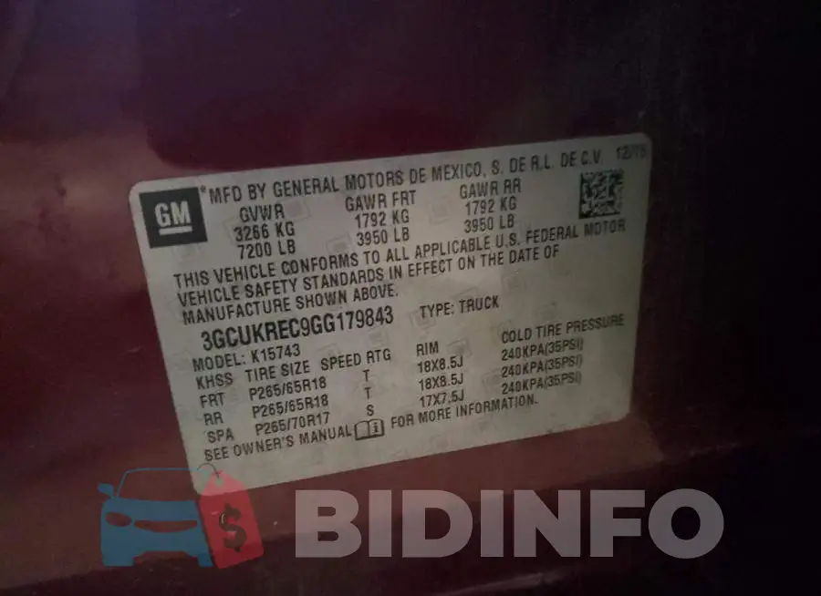 3GCUKREC9GG179843 Photo# 12