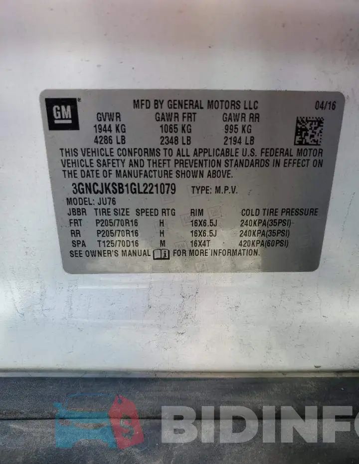 3GNCJKSB1GL221079 Photo# 12