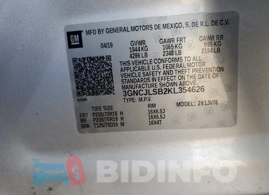 3GNCJLSB2KL354626 Photo# 13