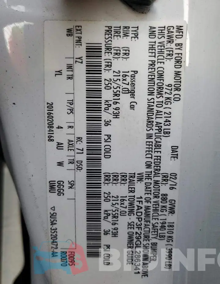 1FADP3F29GL286341 Photo# 13