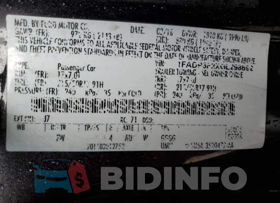 1FADP3F2XGL298692 Photo# 13