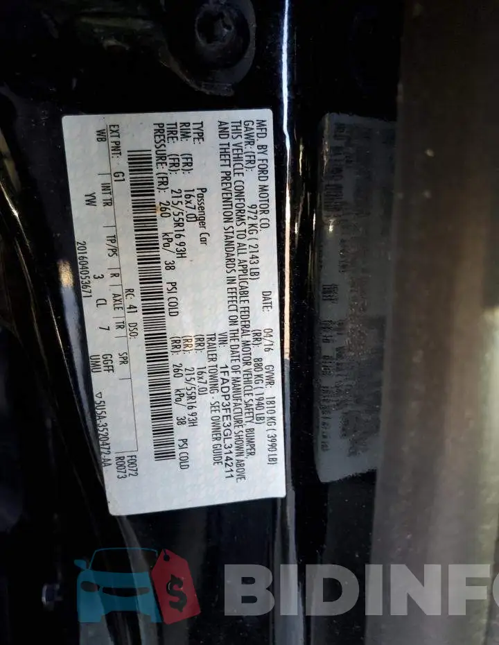 1FADP3FE3GL314211 Photo# 12