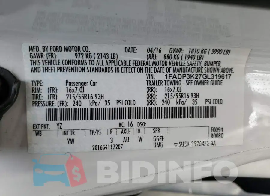 1FADP3K27GL319617 Photo# 13