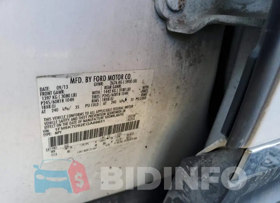 1FM5K7D92EGA69851 Photo# 12