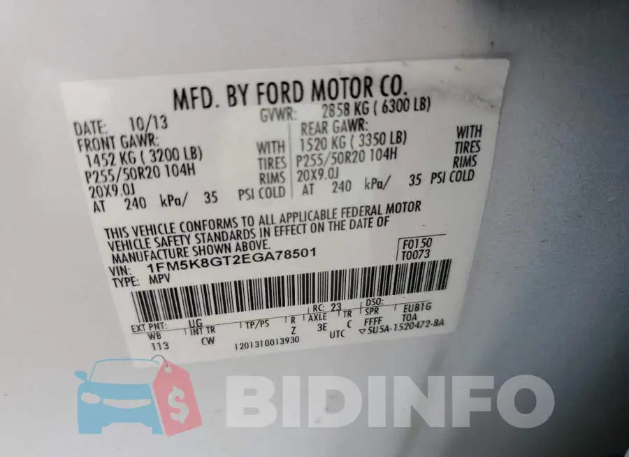 1FM5K8GT2EGA78501 Photo# 14